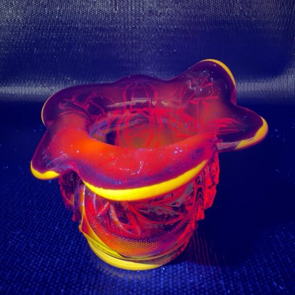 LE Smith Amberina Cadmium UV Glowing Glass Vase Bowl Jack In Pulpit Glass VTG - Picture 3 of 16